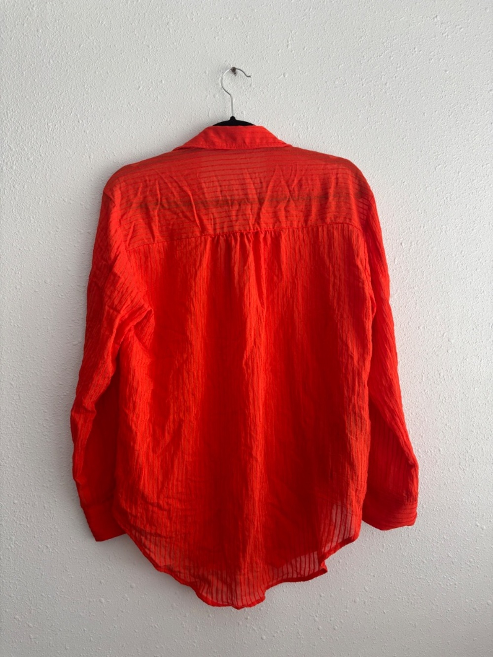 MANGO Crinkled Effect Orange Red Button Down Shirt + Wide Leg Pants (2 pc set) - Picture 5 of 12